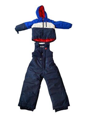 Snozu Boys 2-Piece Blue & Navy Hooded Winter Jacket & Snow Bib Set Size 4T